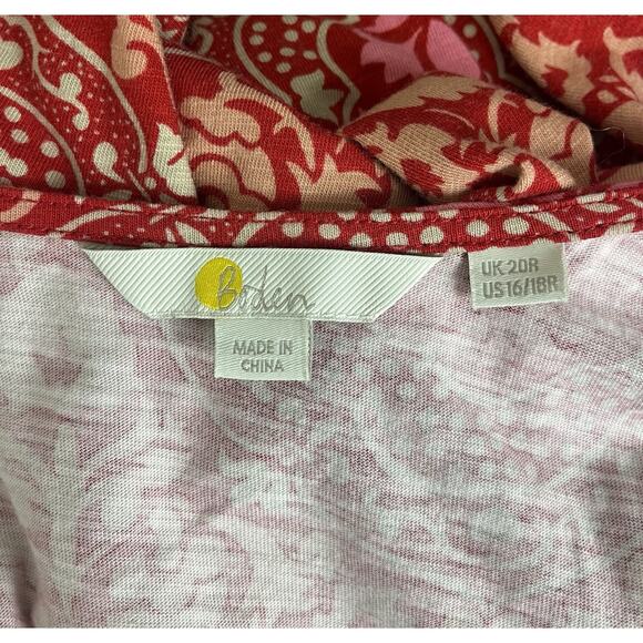 Boden Scoop Neck Jersey Mini Dress Poinsettia Exotic Tile Red Size 16/18 R - Picture 7 of 8